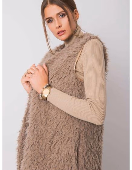 Dámska tmavobéžová kožušinová vesta SYBILIE – TheyWear.sk