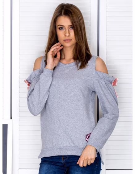 Dámska svetlošedá mikina CUT so stuhami – TheyWear.sk