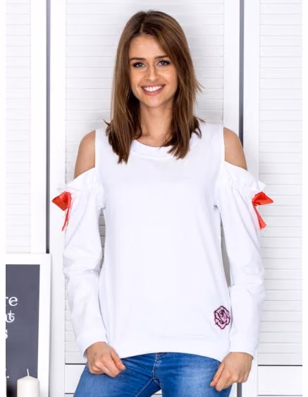 Dámska biela mikina CUT s mašľami – TheyWear.sk
