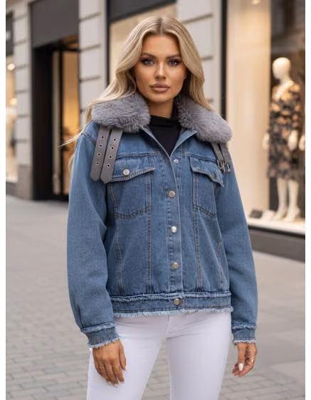 Svetlomodrá džínsová bunda FURDENIM s kožušinovým lemovaním – TheyWear.sk