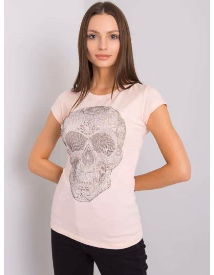 Dámske svetloružové tričko s potlačou SKULL – TheyWear.sk