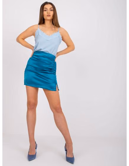 Dámska modrá plisovaná saténová minisukňa Olya RUE PARIS – TheyWear.sk