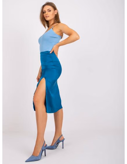 Dámska modrá midi saténová sukňa RUE PARIS – TheyWear.sk