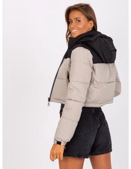 Dámska čierno-béžová krátka zimná bunda s kapucňou DAHLIA – TheyWear.sk
