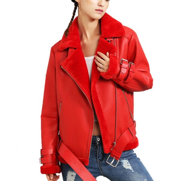 cervena damska kozena bunda