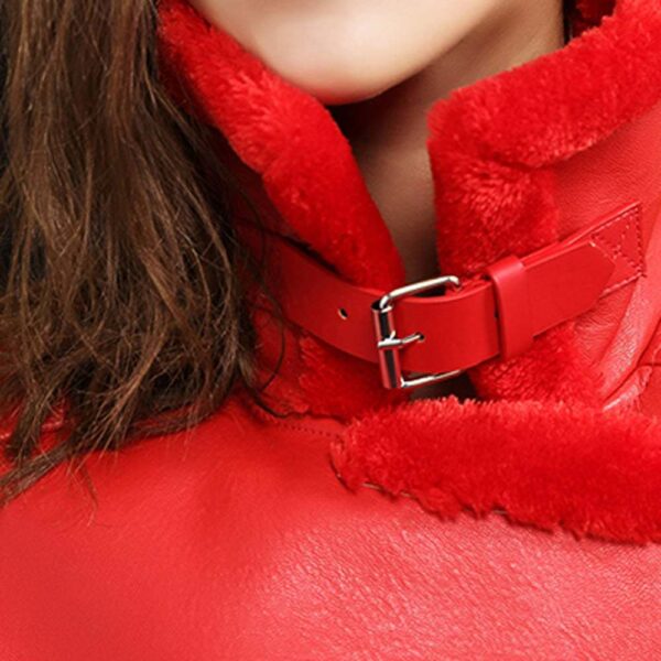 cervena damska kozena bunda