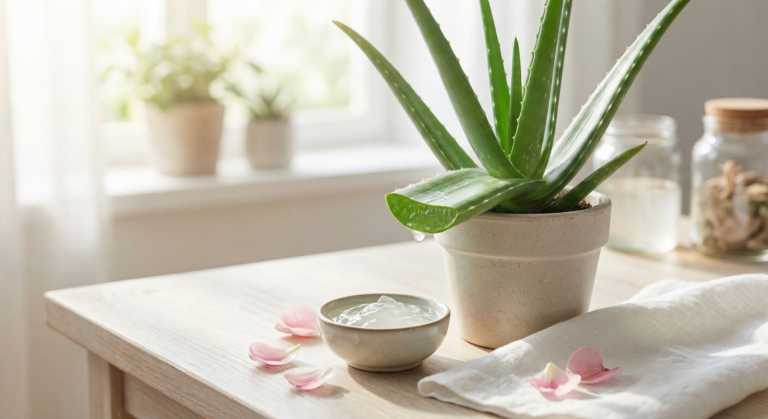 Aloe vera účinky: prečo je kanárske aloe vera najlepšie na svete 7 Čerstvá rastlina aloe vera s rozrezaným listom a priesvitným gélom na drevenom stole v prírodnom svetle